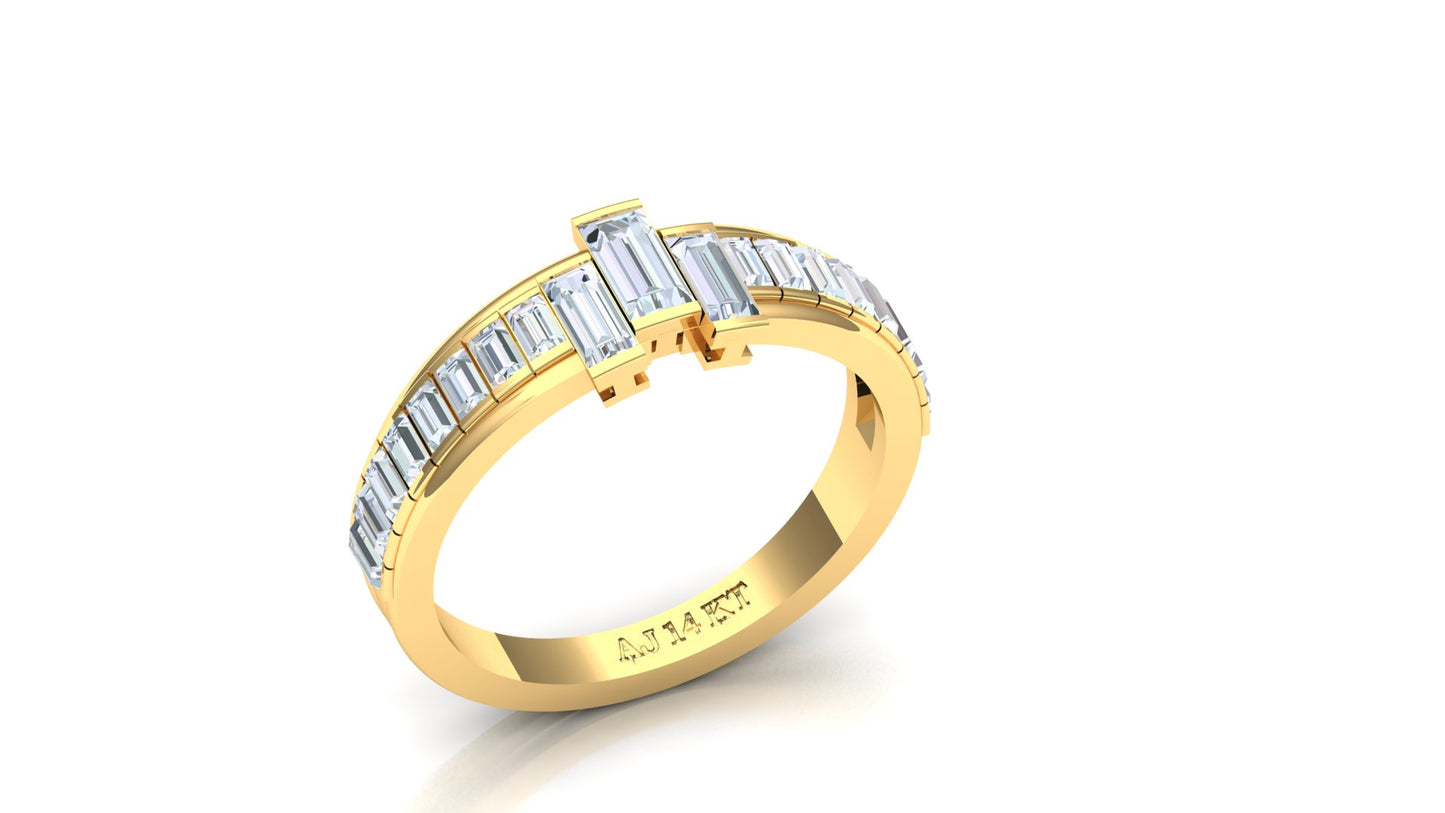 Two-Tone Horizontal Baguette Diamond Cage Ring
