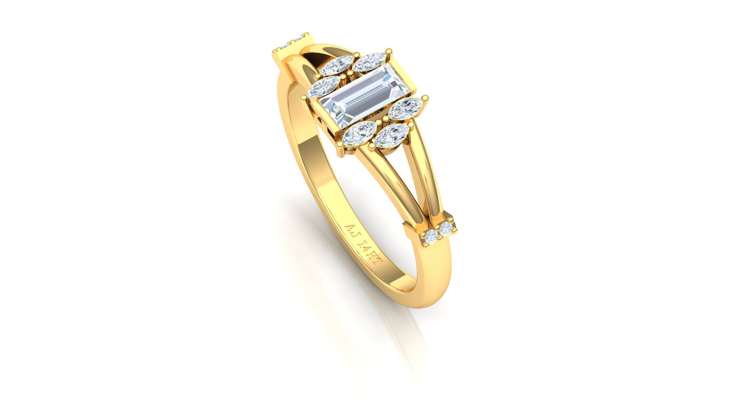 Two-Tone Bypass Band Emerald-Cut Diamond Ring