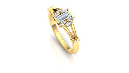 Two-Tone Bypass Band Emerald-Cut Diamond Ring