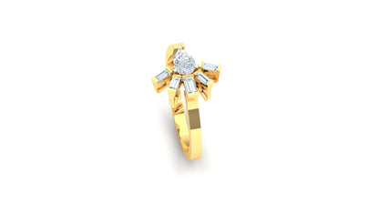 Gold ring with diamond accents on a white background