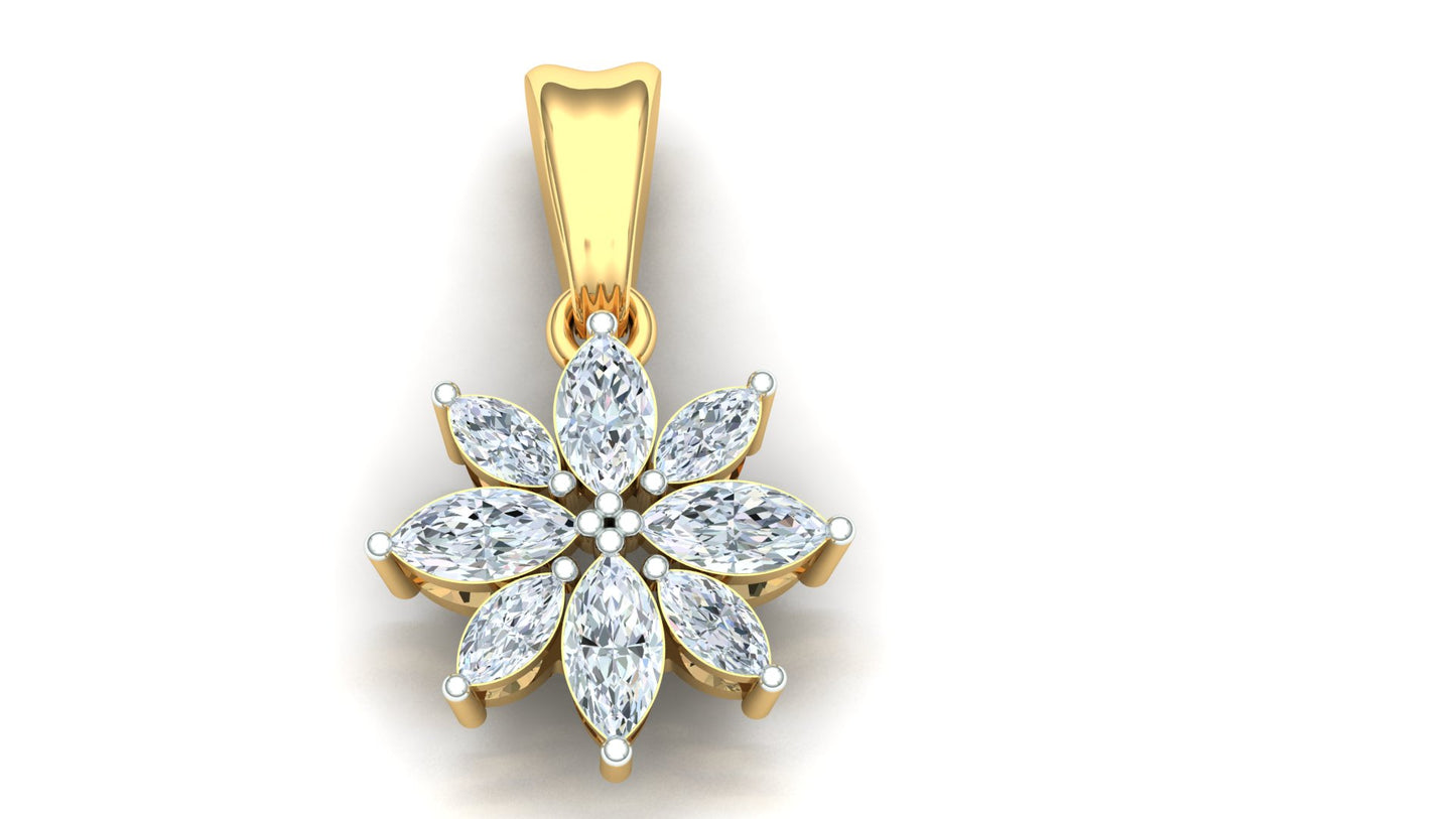 Yellow Gold and Diamond Cluster Flower Pendant