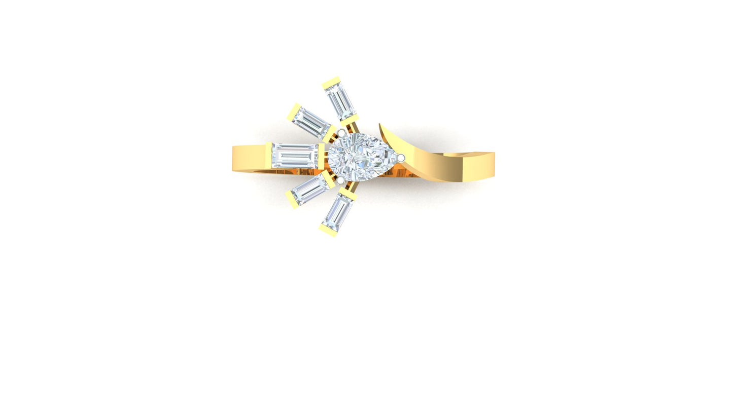 Gold and silver ring with a central diamond on a white background