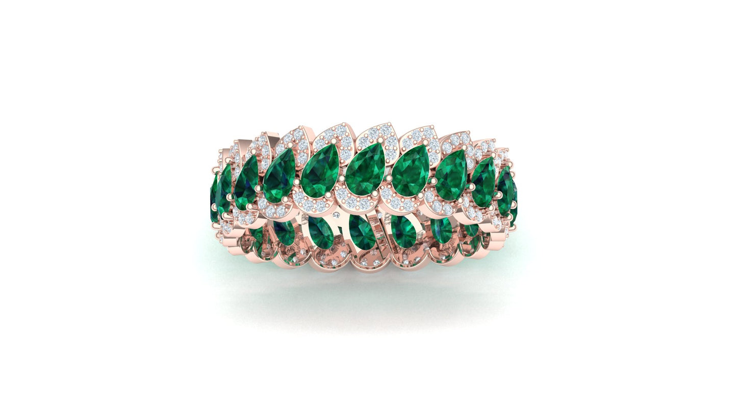 Emerald & Diamond Floral Cluster Huggie Hoop Earrings