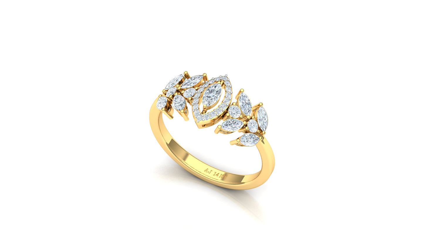 Two-Tone Multi-Layered Diamond Cluster Ring
