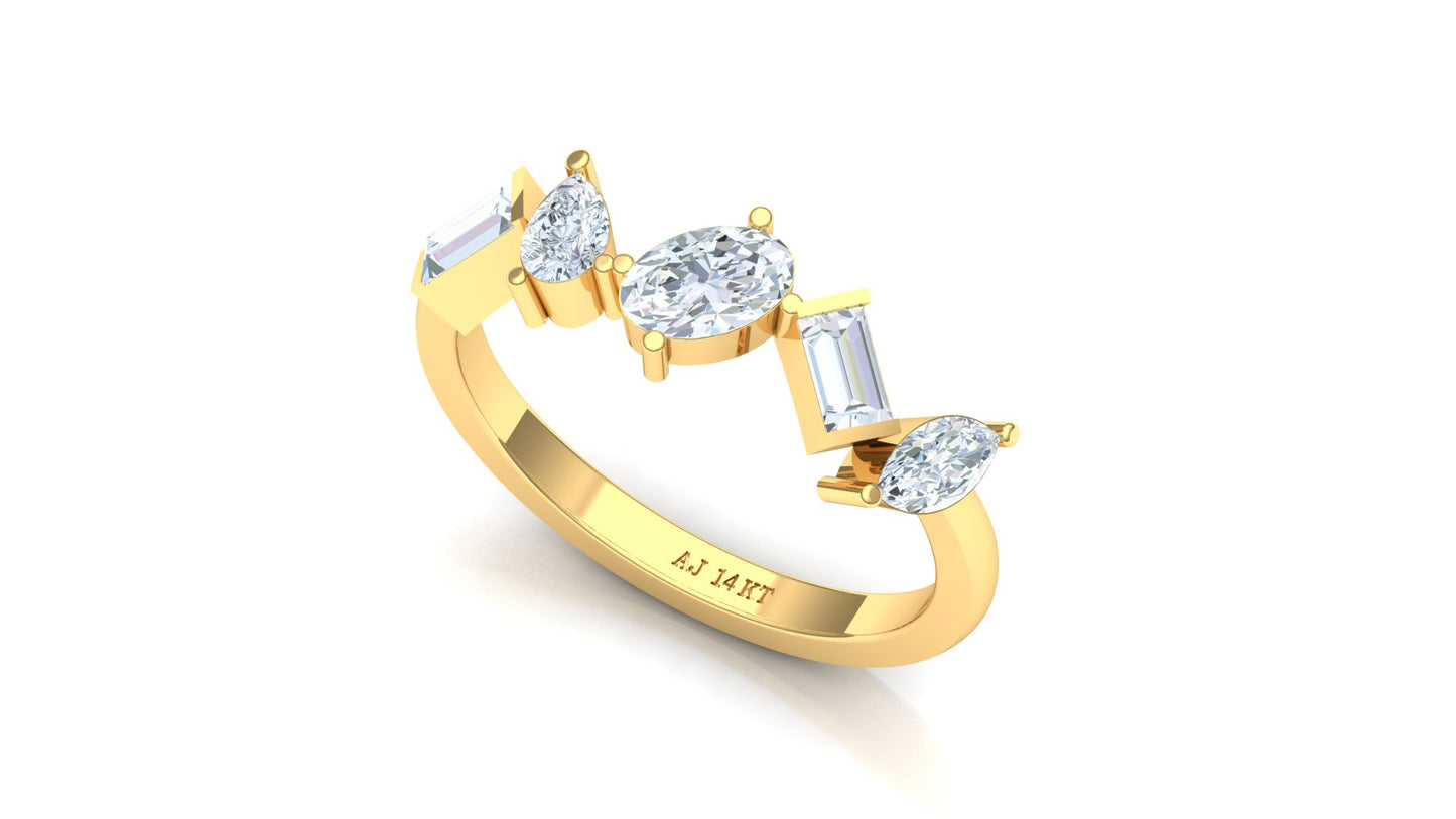 Yellow Gold Five Stone Baguette Diamond Band Ring
