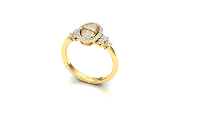 Two-Tone Oval Sunburst Pave Diamond Ring