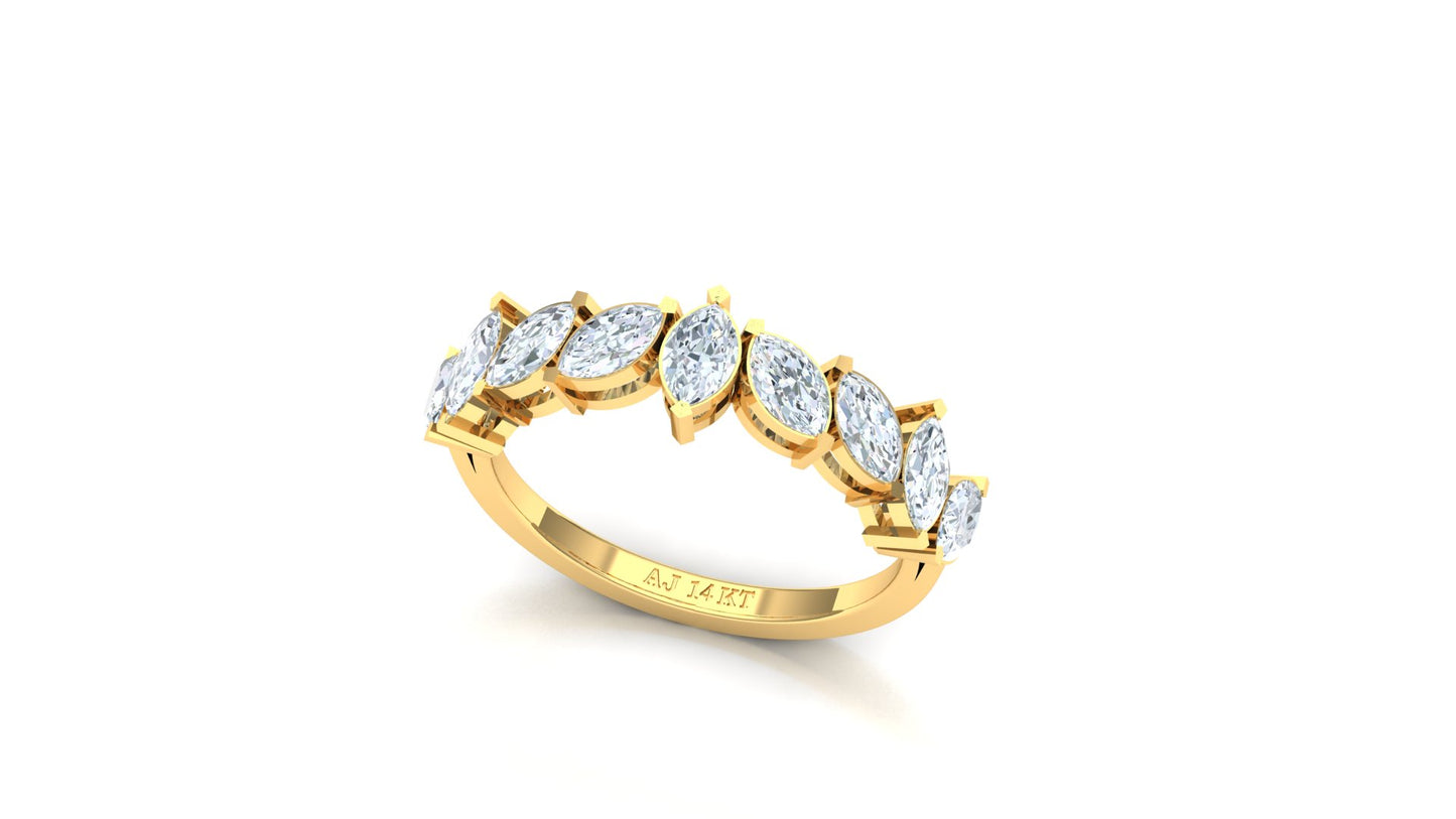 Yellow Gold Marquise and Pear Cluster Diamond Ring
