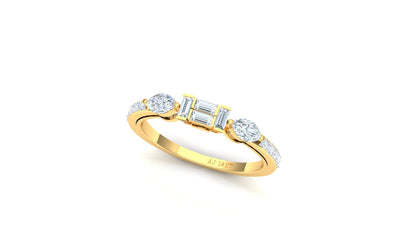 Yellow Gold Diagonal Three-Stone Diamond Cluster Ring