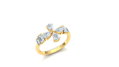 Two-Tone Baguette Diamond Butterfly Cluster Ring