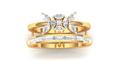 Two-Tone Yellow Gold Multi-Row Bridal Set Diamond Ring