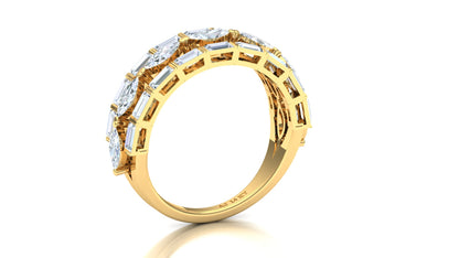 Wide Two-Tone Geometric Diamond Statement Ring