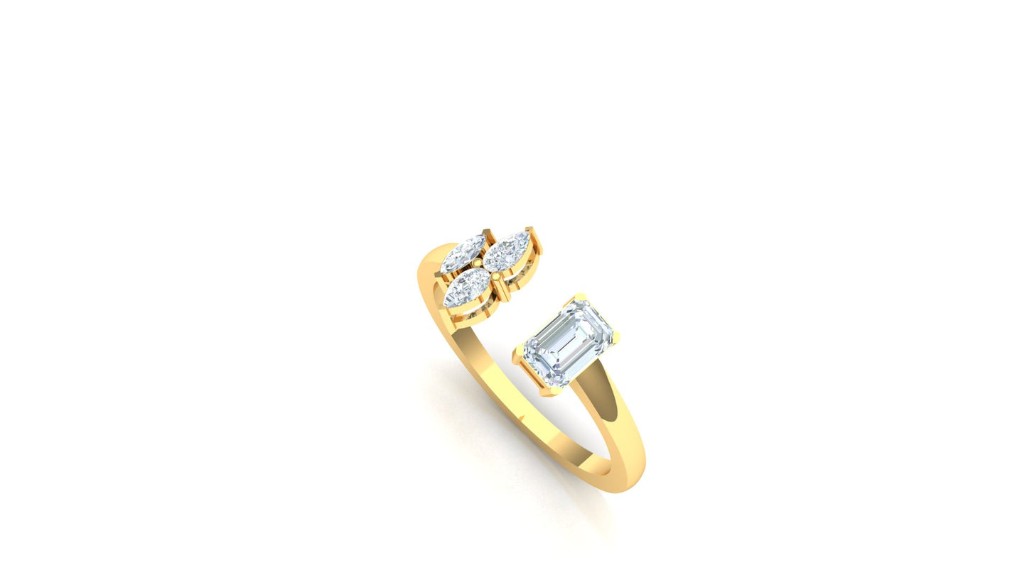 Yellow Gold Pear and Baguette Diamond Open Bypass Ring