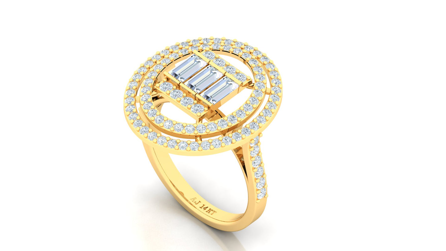 Yellow Gold Circular Halo Multi-Row Diamond Ring