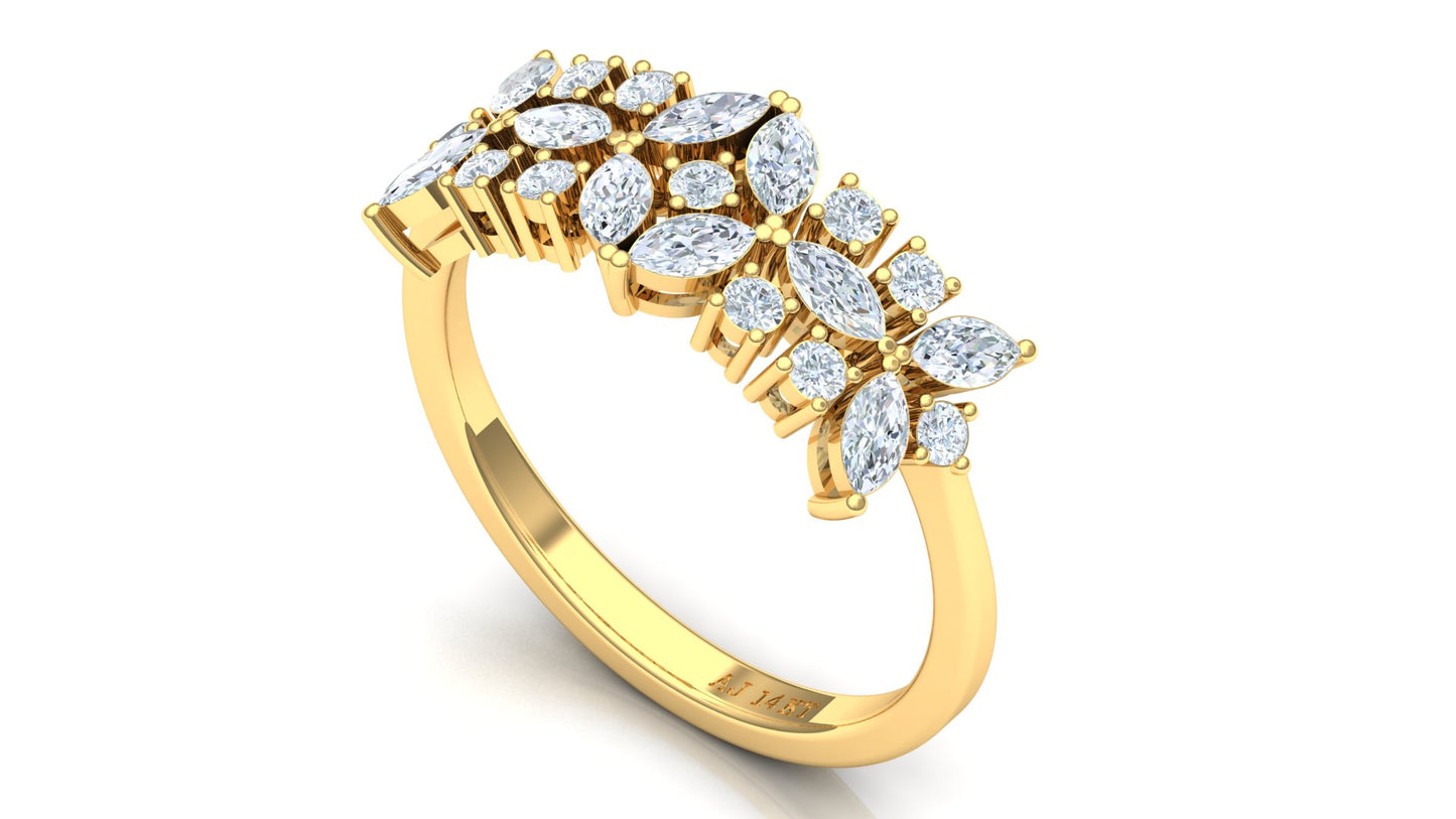 Two-Tone Starburst Diamond Cluster Ring