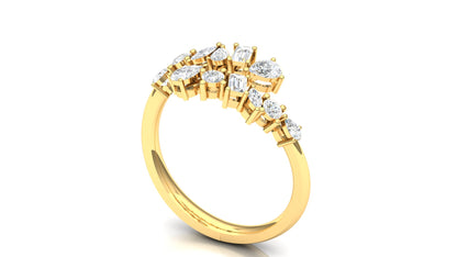 Yellow Gold Chevron Wave Diamond Cluster Ring