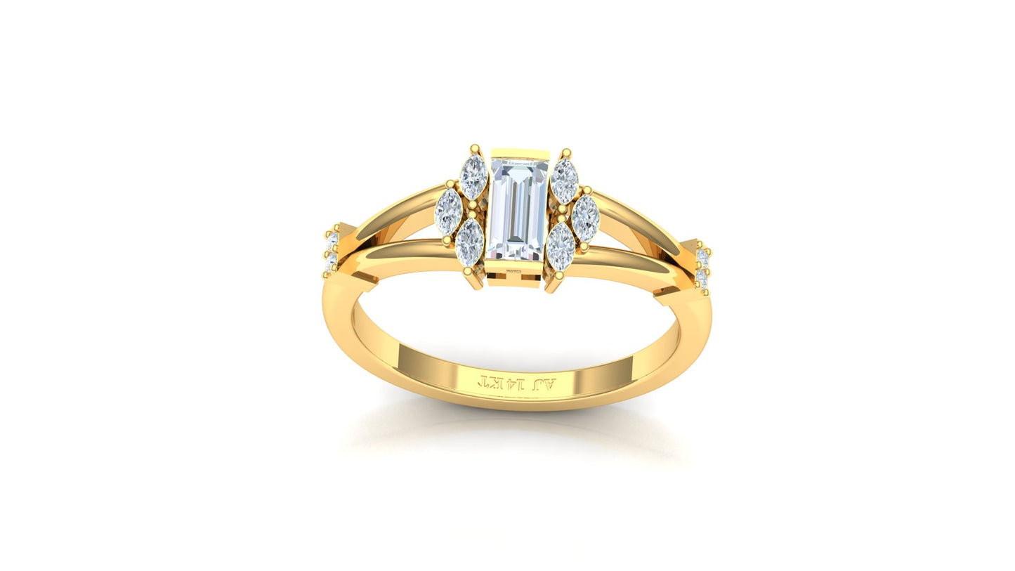 Two-Tone Bypass Band Emerald-Cut Diamond Ring