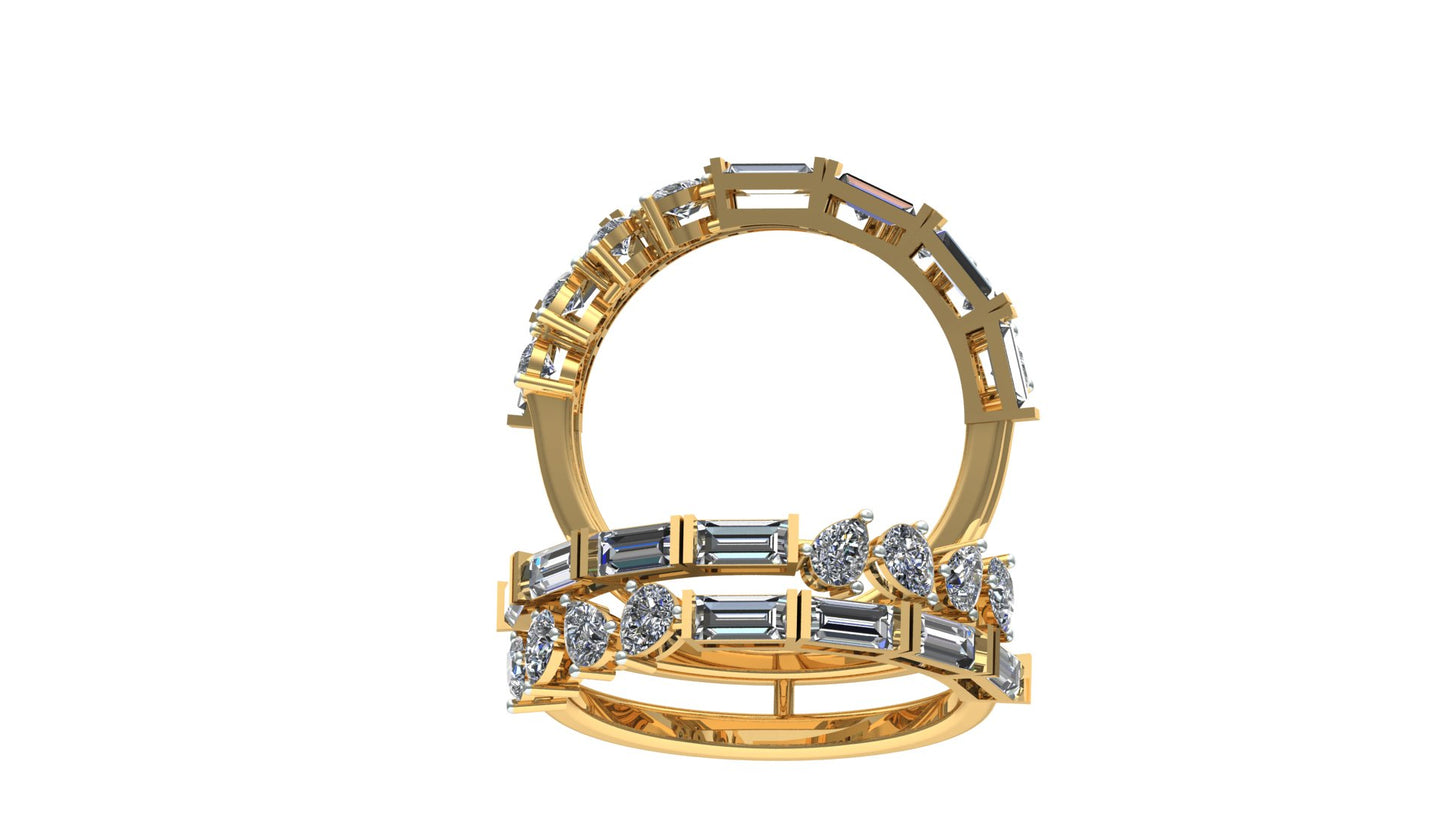 Gold ring with diamond accents on a white background