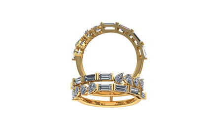 Gold ring with diamond accents on a white background