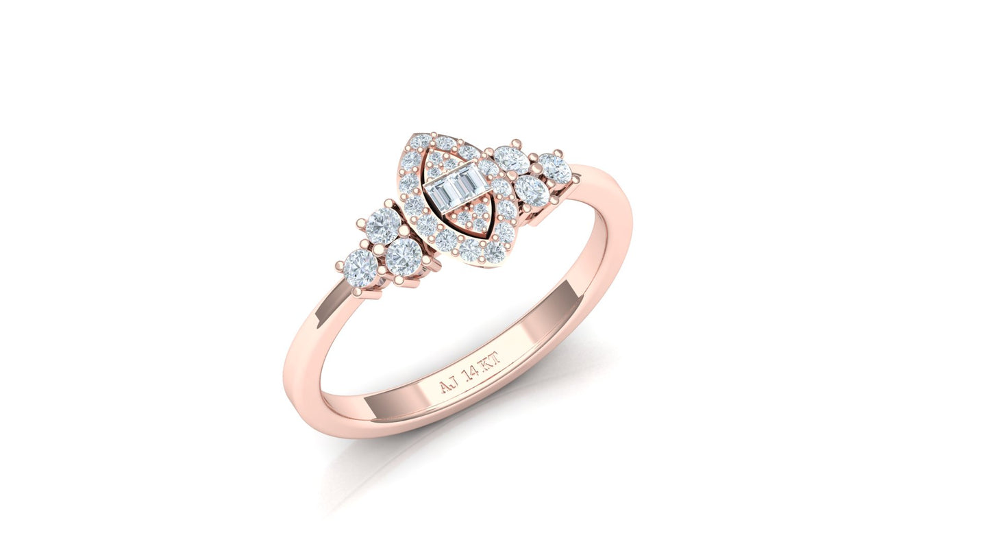 Two-Tone Tear-Drop Cluster Pave Diamond Ring