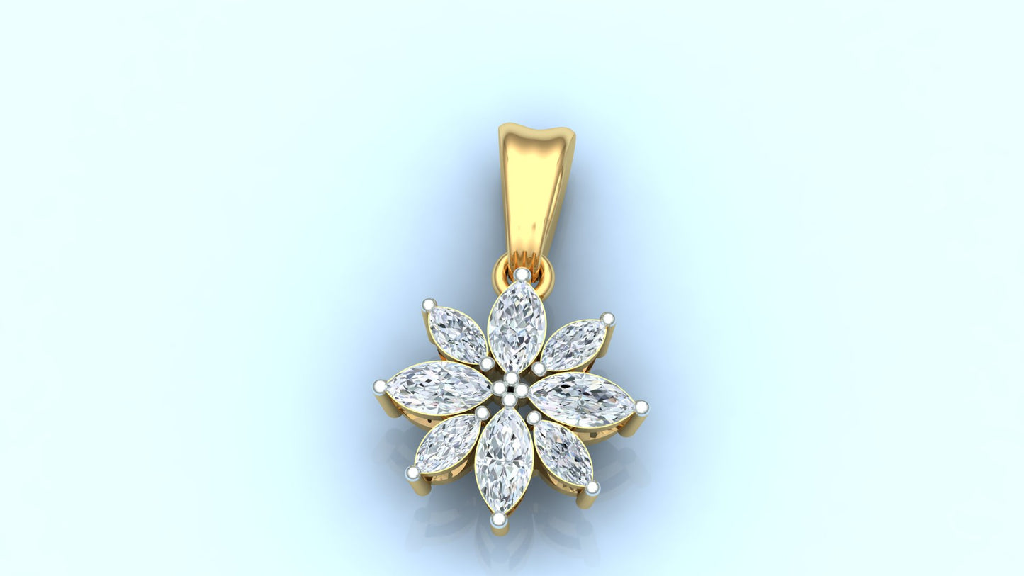 Yellow Gold and Diamond Cluster Flower Pendant