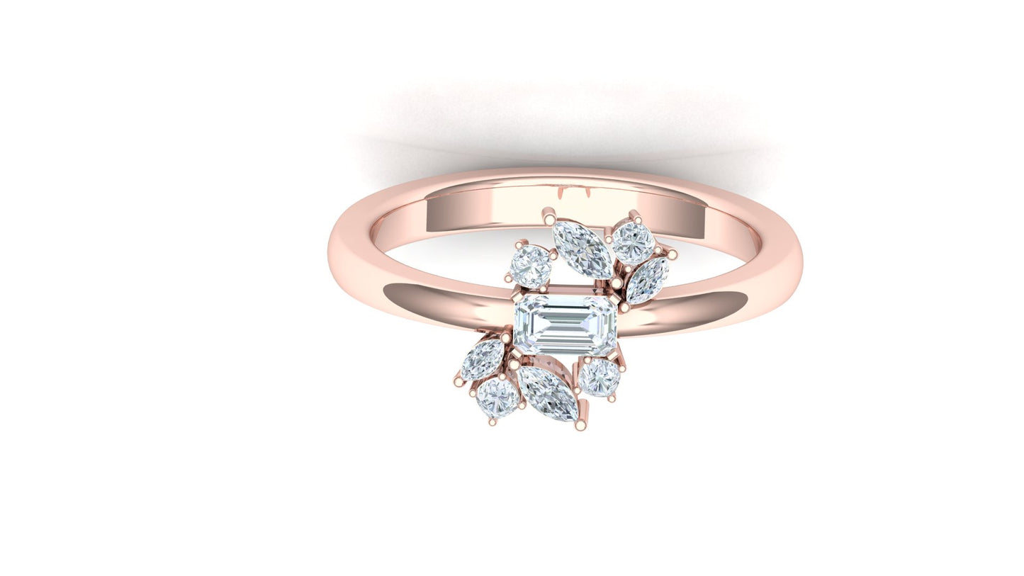 Geometric Baguette–Emerald Cluster CVD Diamond Ring