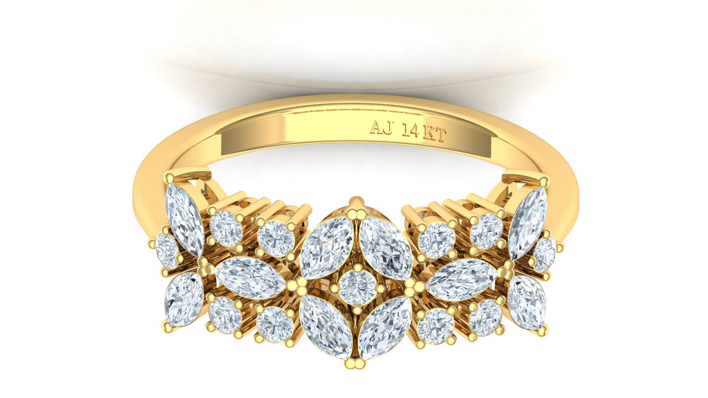 Two-Tone Starburst Diamond Cluster Ring