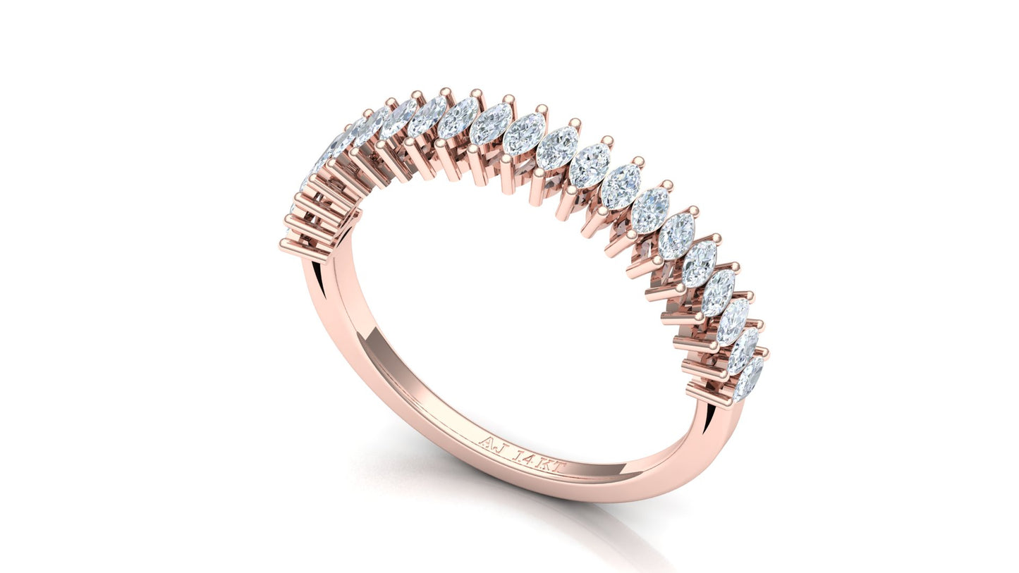 Two-Tone Pave Set V-Shape Diamond Band