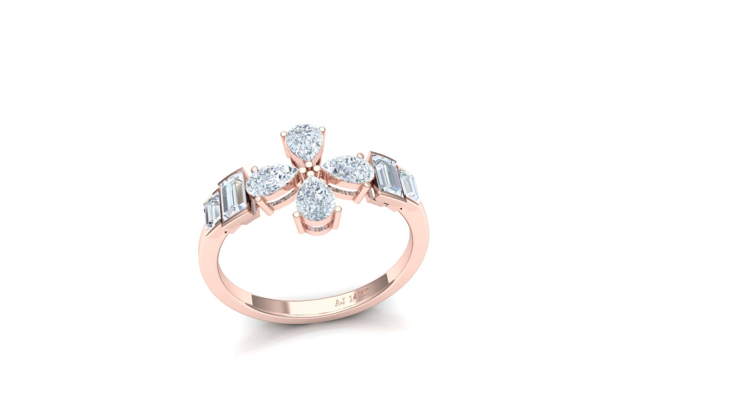 Two-Tone Baguette Diamond Butterfly Cluster Ring