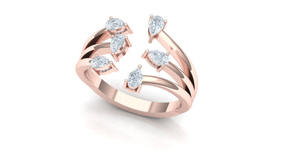 Yellow Gold Open Bypass Ring with Diamond Clusters