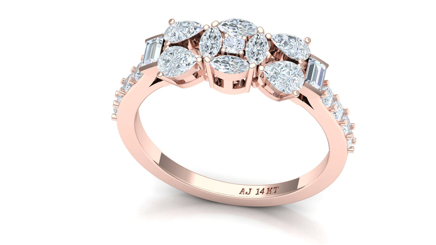 Two-Tone Multi-Baguette Diamond Cluster Ring