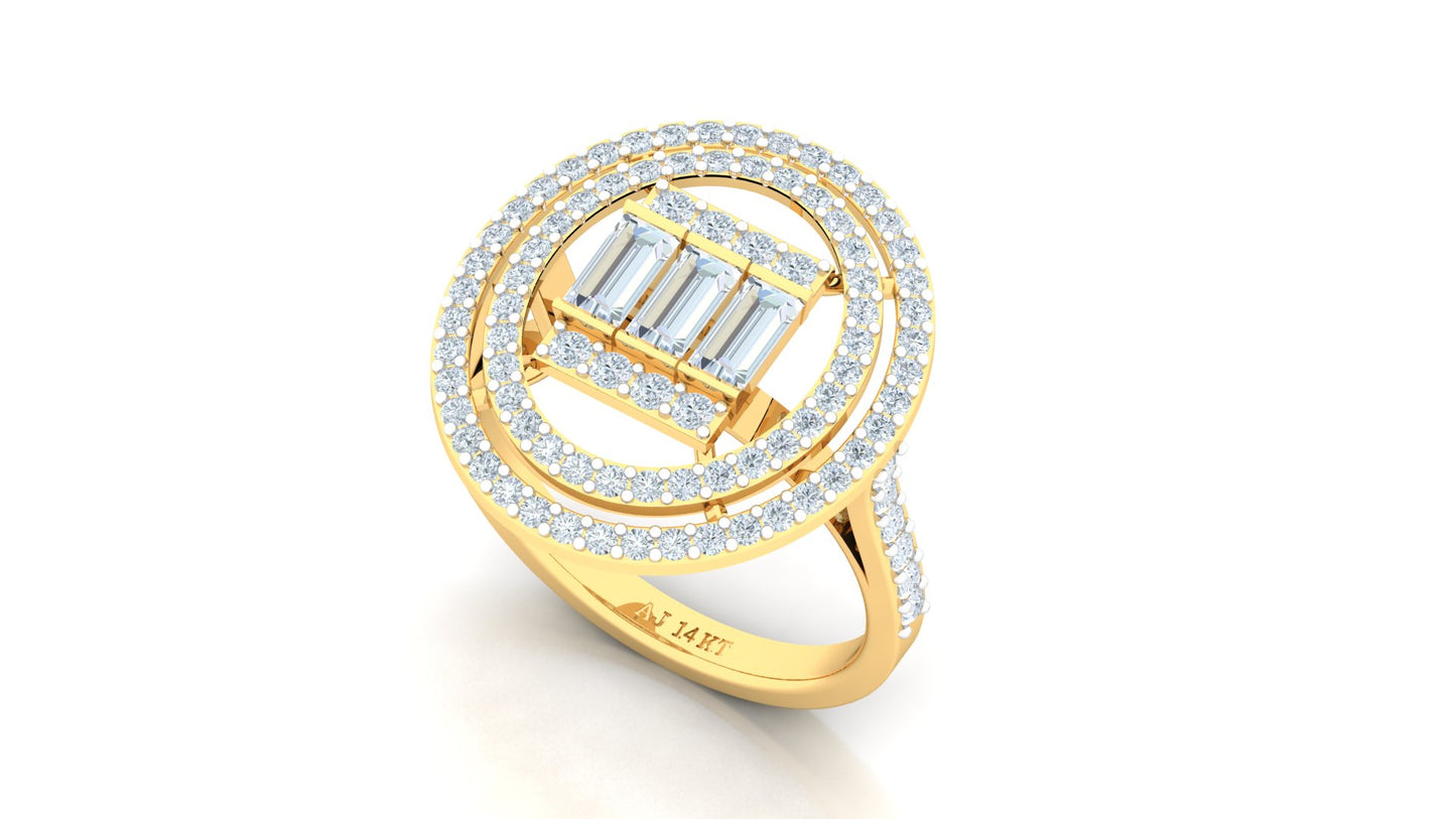 Yellow Gold Circular Halo Multi-Row Diamond Ring