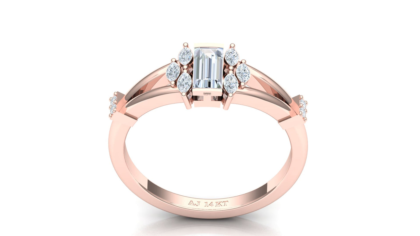 Two-Tone Bypass Band Emerald-Cut Diamond Ring