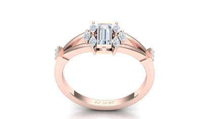 Two-Tone Bypass Band Emerald-Cut Diamond Ring