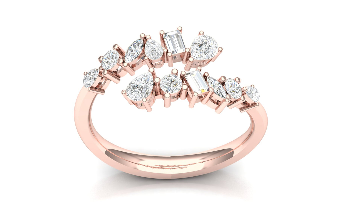 Yellow Gold Chevron Wave Diamond Cluster Ring