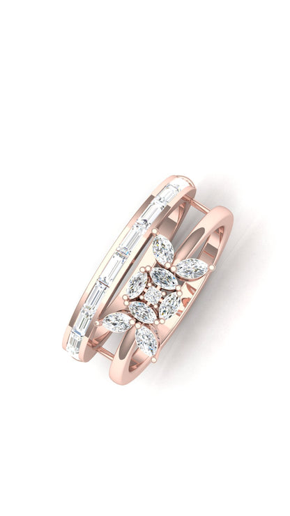 Two-Tone Yellow Gold Multi-Row Bridal Set Diamond Ring