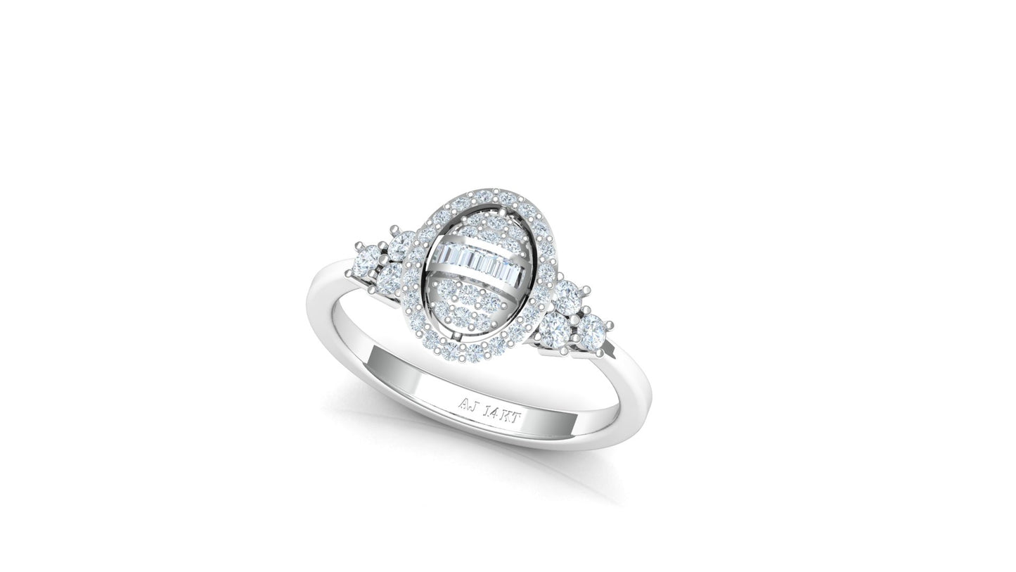 Two-Tone Oval Sunburst Pave Diamond Ring