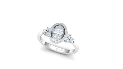 Two-Tone Oval Sunburst Pave Diamond Ring