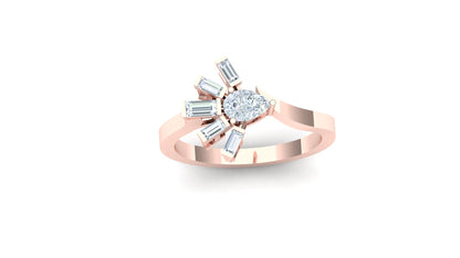 Rose gold ring with a diamond on a white background