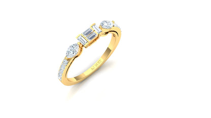 Yellow Gold Diagonal Three-Stone Diamond Cluster Ring