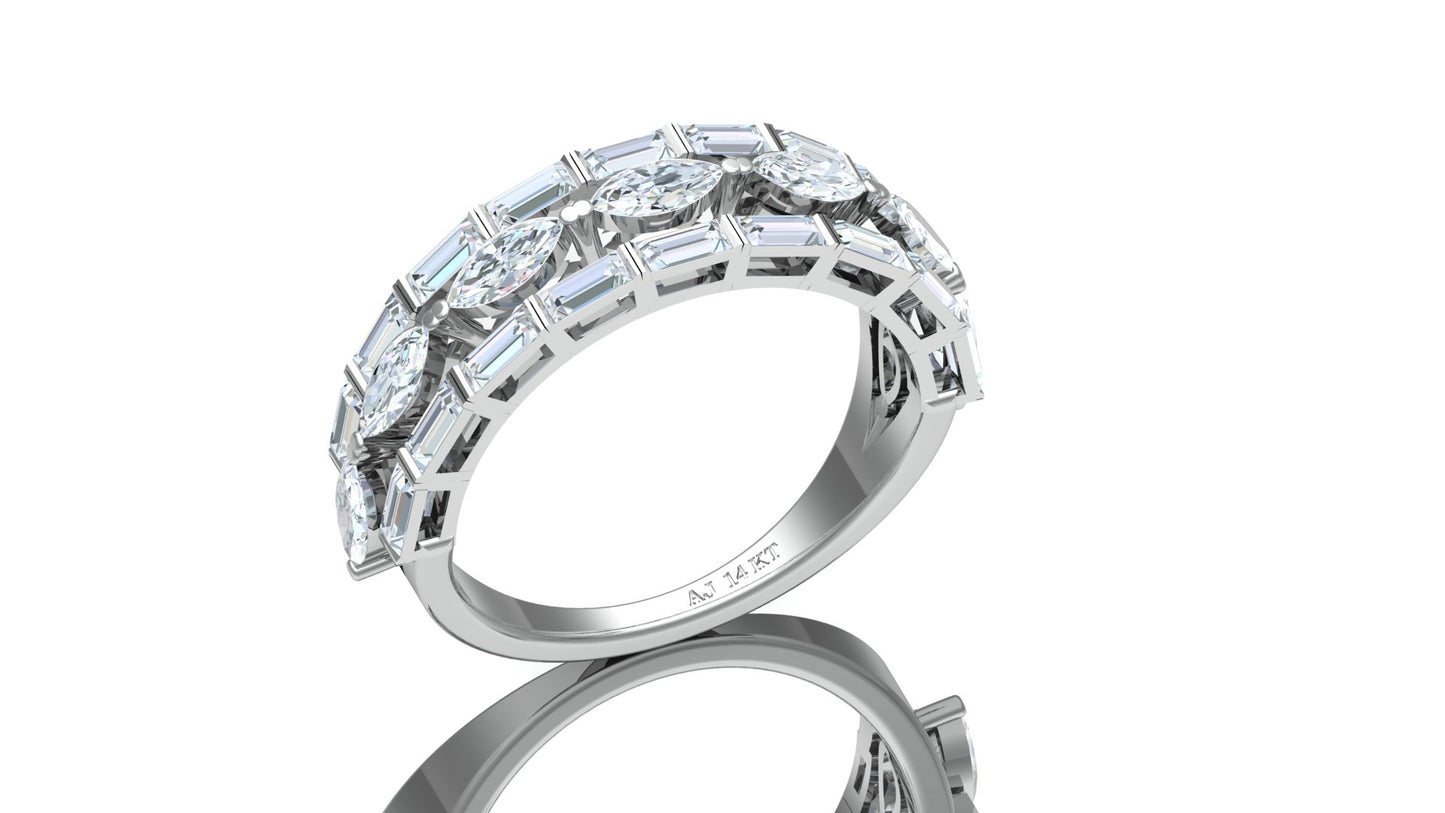 Wide Two-Tone Geometric Diamond Statement Ring