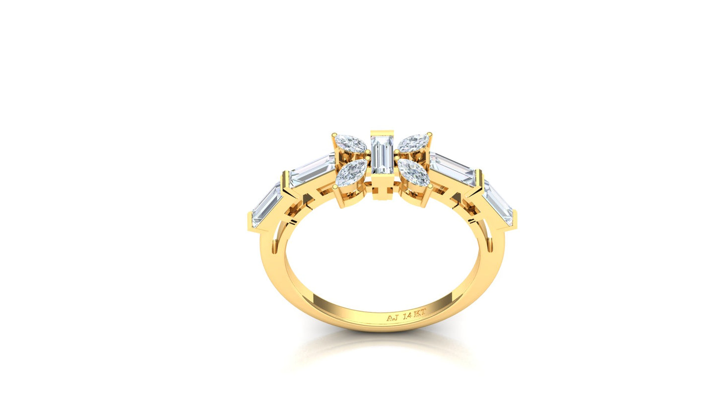 Two-Tone Marquise & Baguette Diamond Cluster Ring
