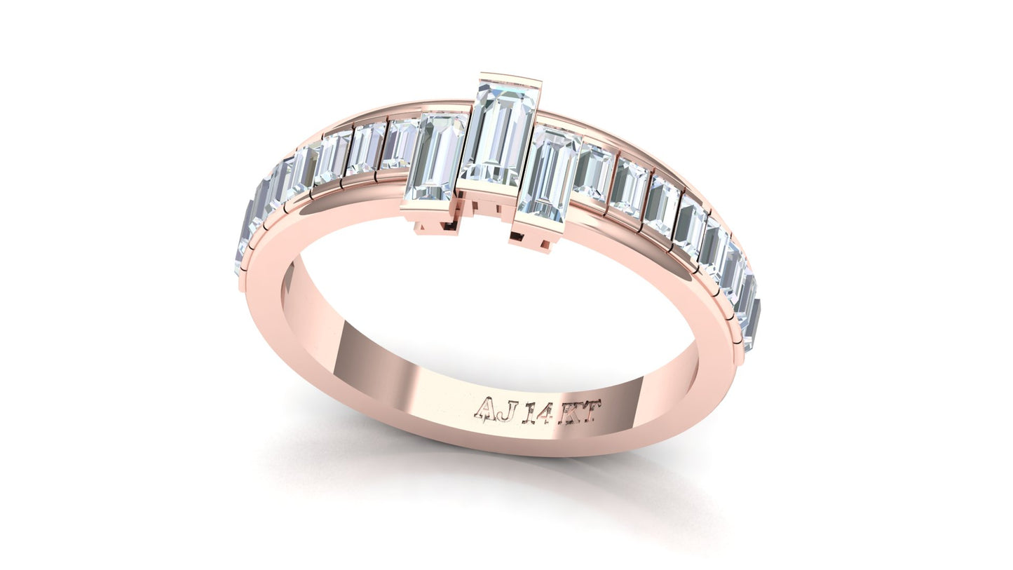 Two-Tone Horizontal Baguette Diamond Cage Ring