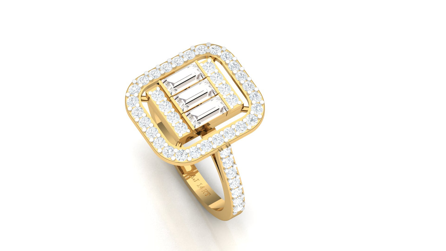CVD Diamond Double Halo Square Cluster Ring for Women