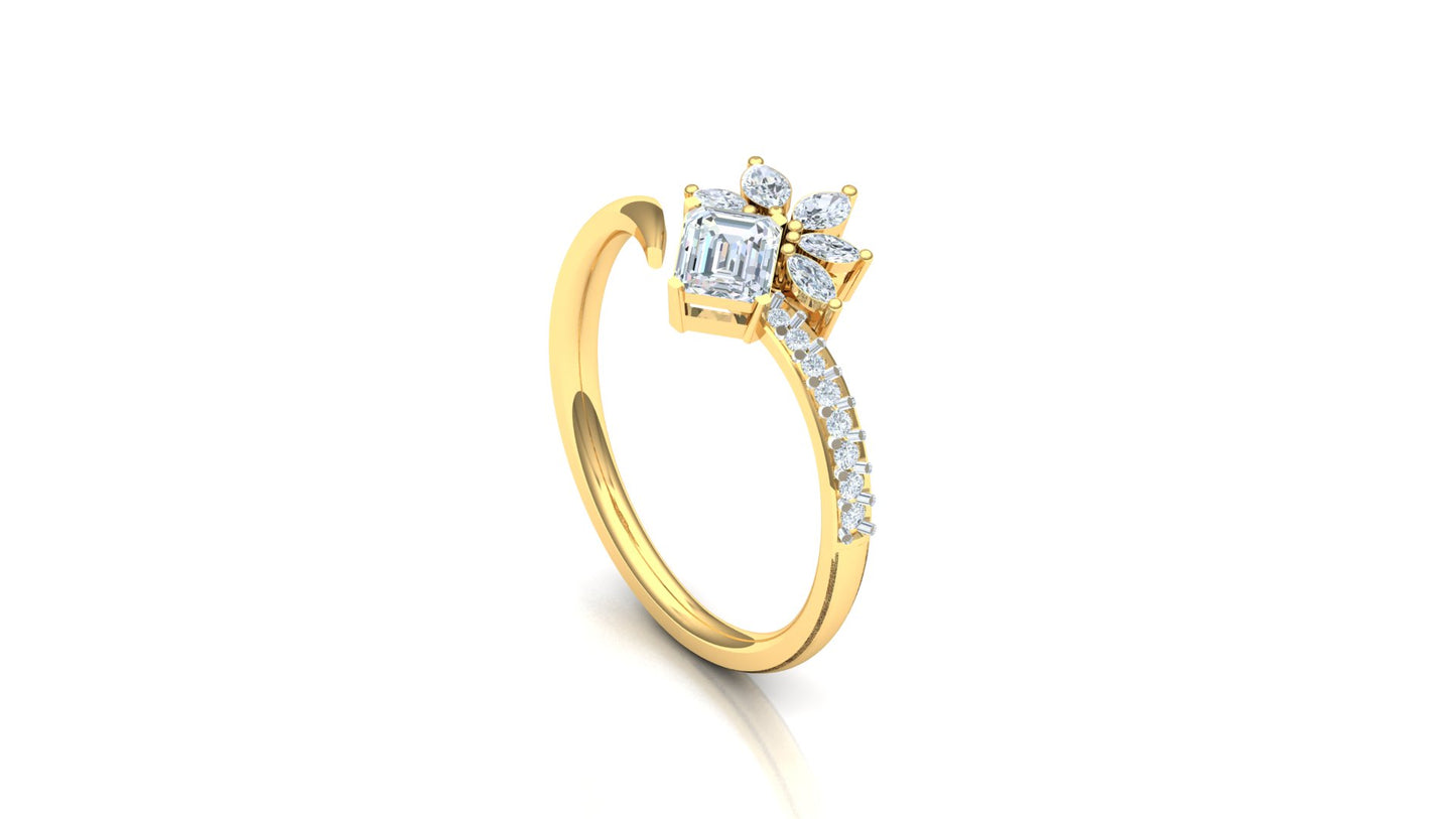 Yellow Gold Floral Diamond Cluster Bypass Ring