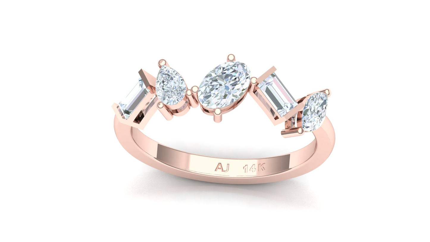 Yellow Gold Five Stone Baguette Diamond Band Ring