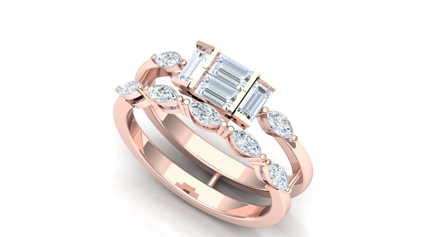 Yellow Gold Rectangular Diamond Cluster Ring