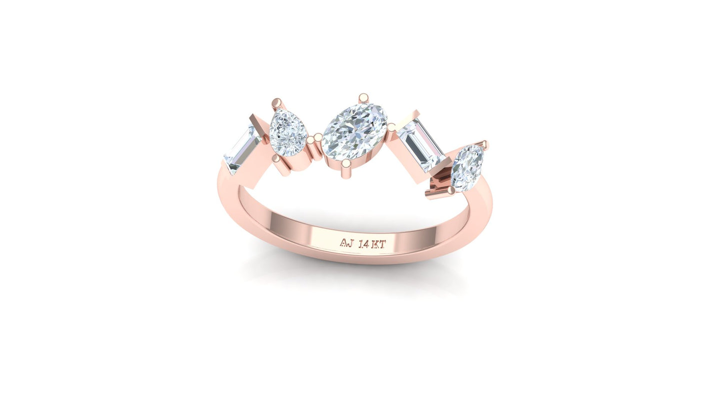 Yellow Gold Five Stone Baguette Diamond Band Ring