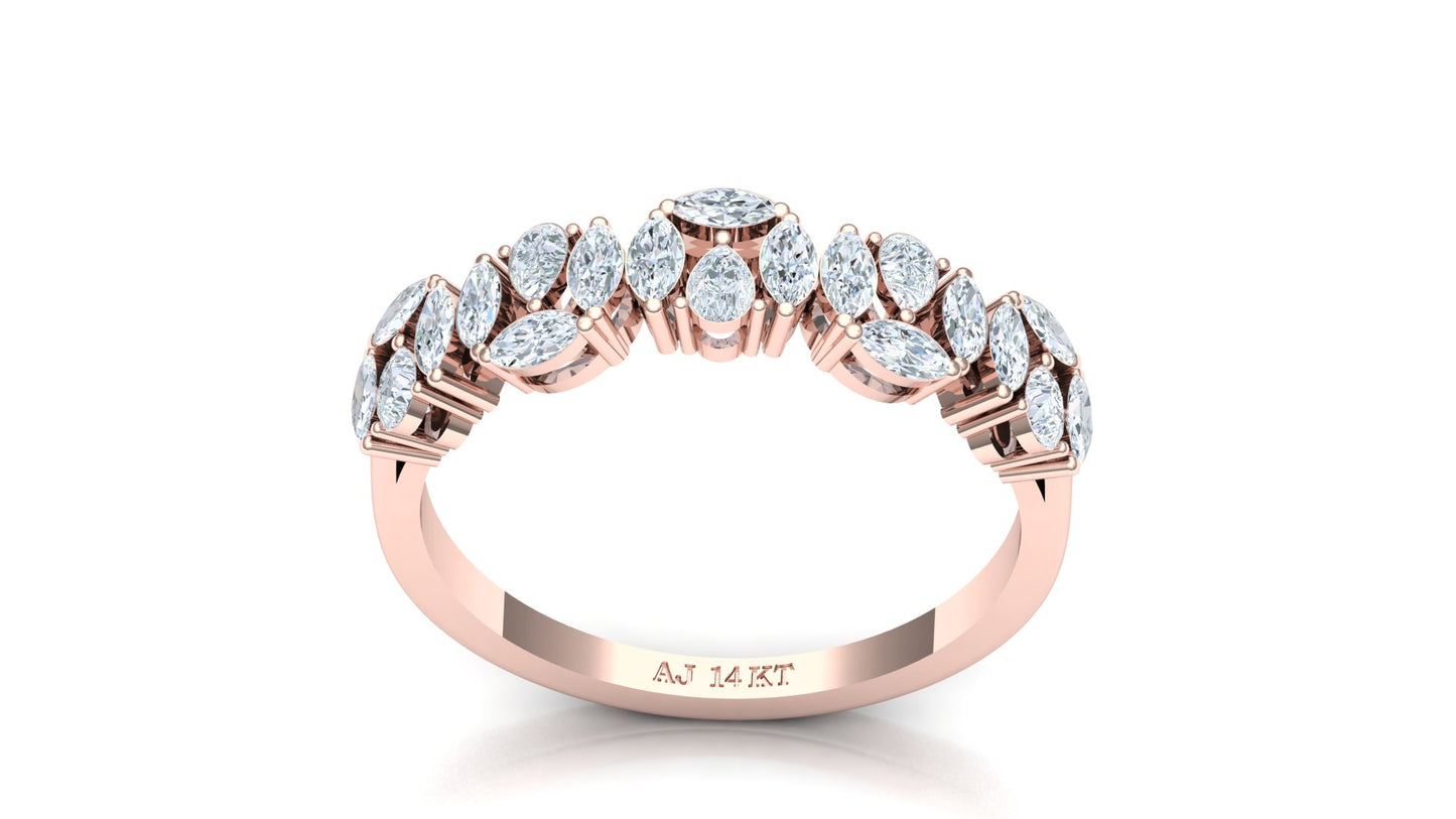 Yellow Gold Scalloped Diamond Cluster Band Ring