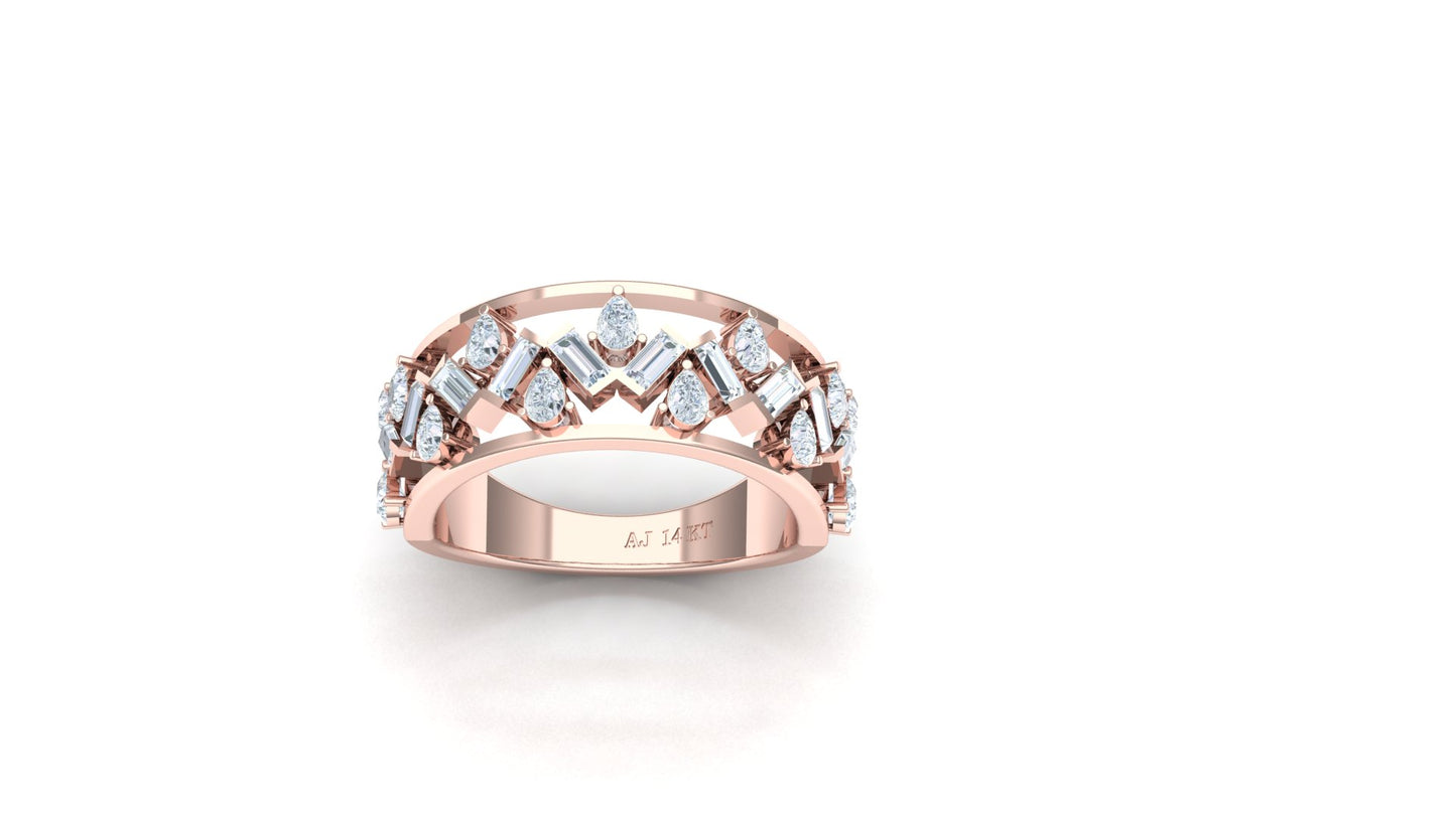 Wide Two-Tone Geometric Diamond Band