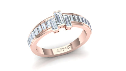 Two-Tone Horizontal Baguette Diamond Cage Ring